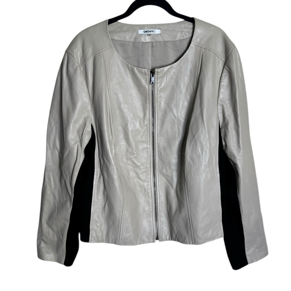 DKNY Lamb Leather Jacket Collarless Tan size 2X